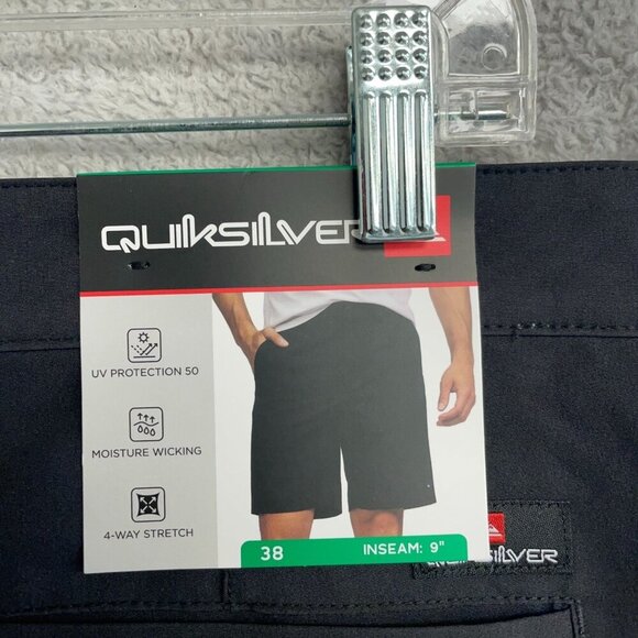 NEW Quiksilver Men's 38 Black 9" Inseam 4-Way Stretch Shorts UPF 50 Outdoor - Picture 5 of 9